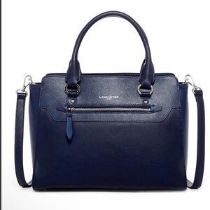 Lancaster Paris City Marina Navy Blue Top Handle Leather Satchel Bag Small